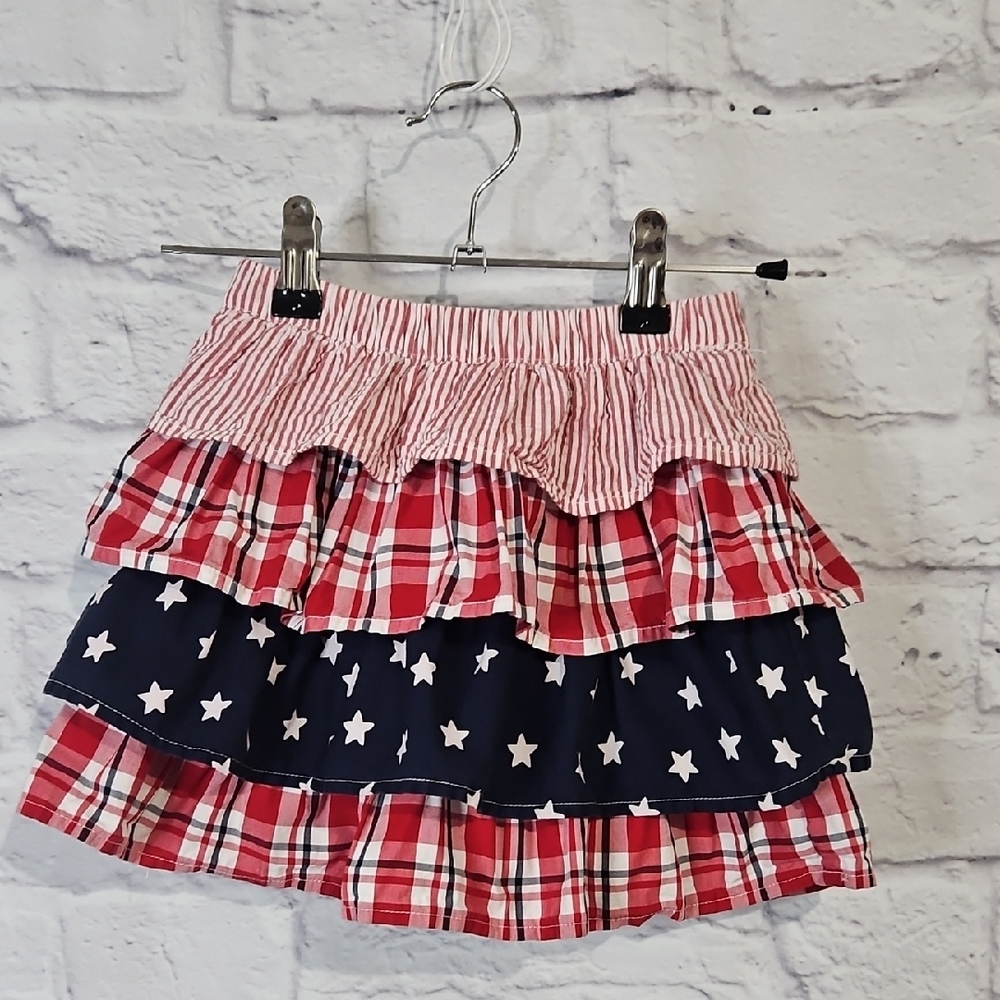 Gymboree Red White and Blue Tiered Star & Plaid Skirt 4th of July